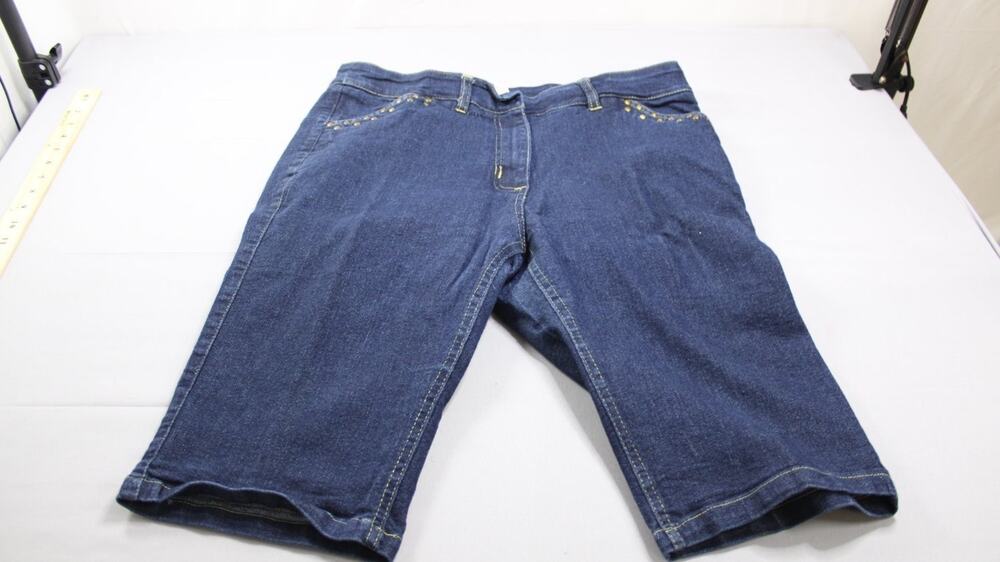 Gold Flava Denim Bermuda Shorts Womens Plus 16 Dark Blue Studded Knee Length